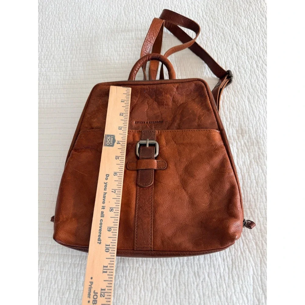 Spikes & Sparrow Cognac Brown Leather Backpack Purse Houndstooth Lining Bag